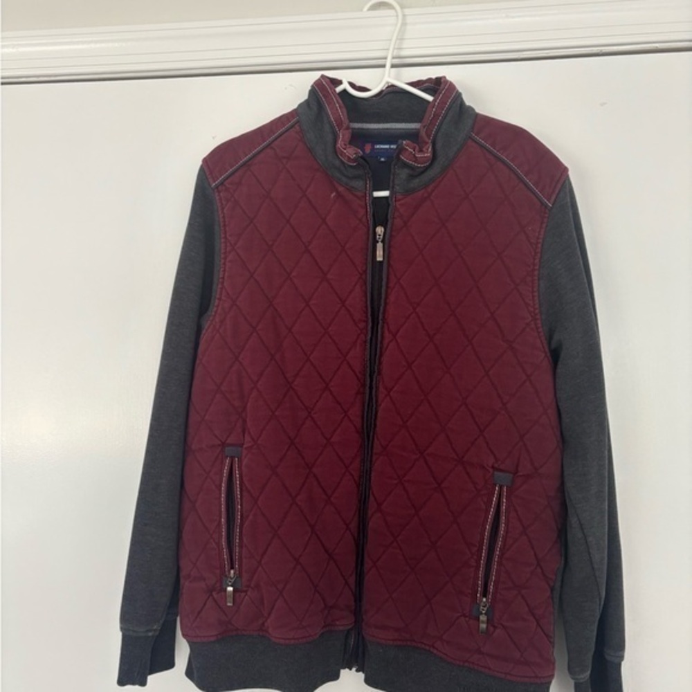 Men’s Burgundy and Gray Quilted Jacket Size XL
